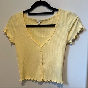 Garage butter yellow ribbed short sleeve top